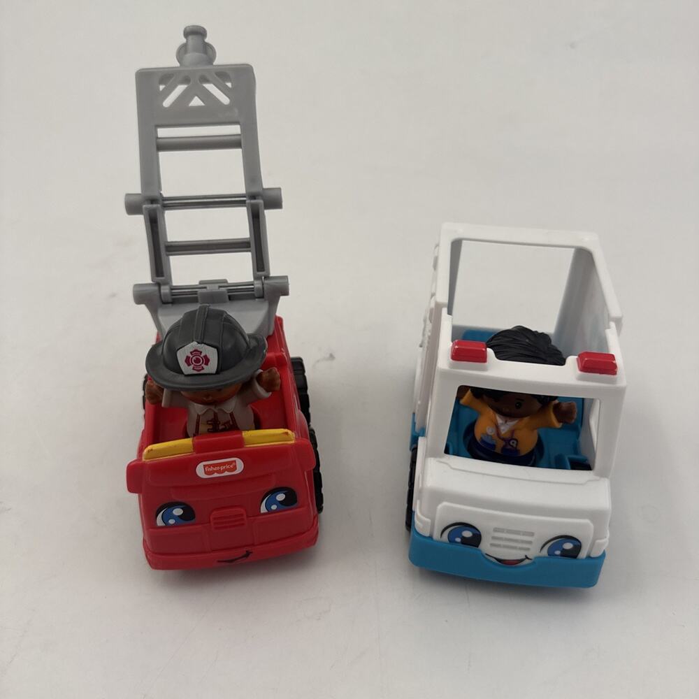 Fisher Price Little People Push Along Ambulance and Fire Truck with Figures